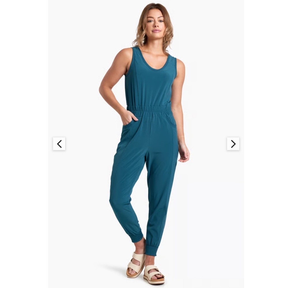 KUHL Vantage Jumpsuit Everglade Teal Sleeveless Jogger One Piece Womens M Travel
